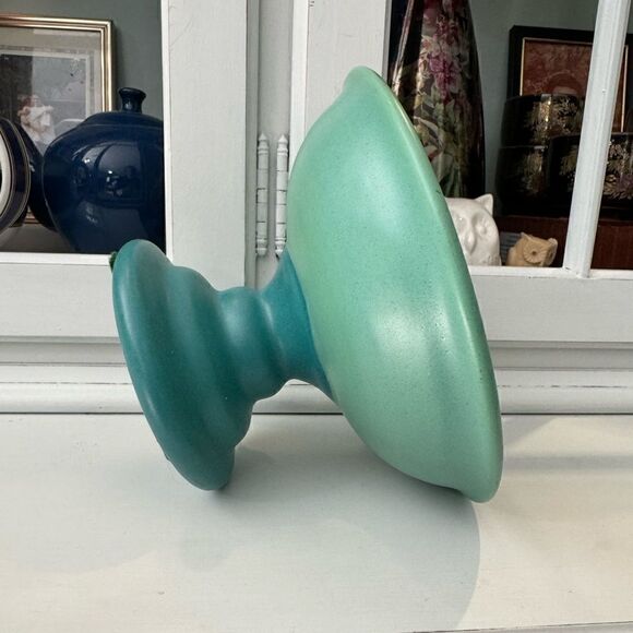 Vintage Compote Teal Turquoise Footed Bowl - Picture 2 of 7